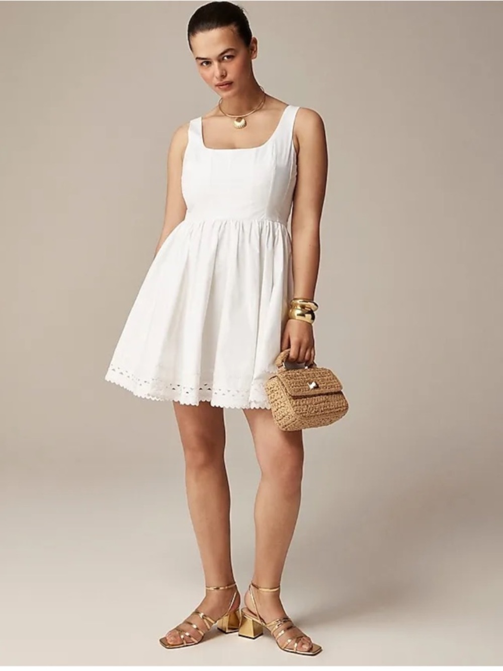 J. Crew White Fit-and-Flare Mini Dress With Rickrack Trim
